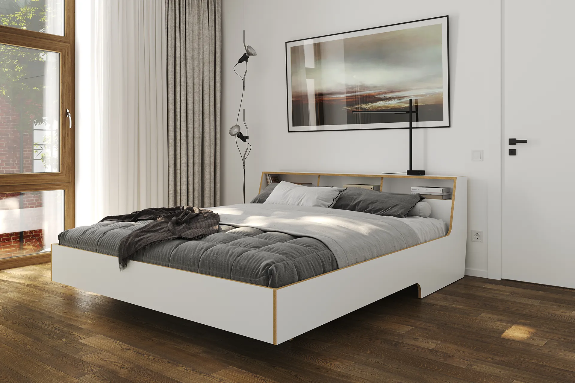 Slope Doppelbett 180x220 in weiß mit Kopfteil und Ablagefächern